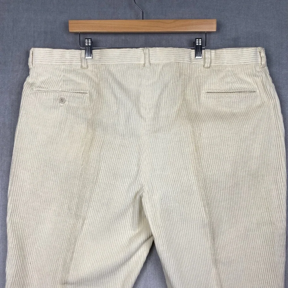 Vtg Lands End‎ Corduroy Trousers Mens 44x26 Cream USA Made Heritage